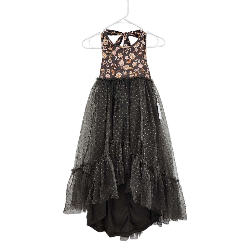 Joy Folie Girl's Floral Halter Hi-Low Tier Layered Tulle Dress - 8